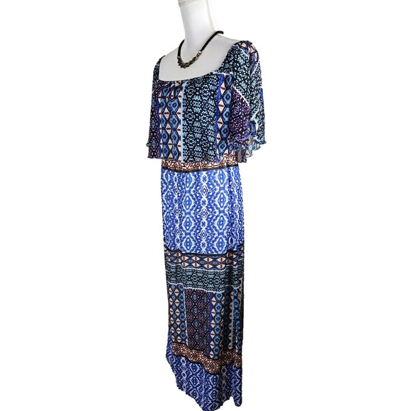 Chico's ~Size 0 (S)~ Blue Multi Maxi Pleasant Dress Off-shoulders NWT $139.00 - Picture 8 of 12